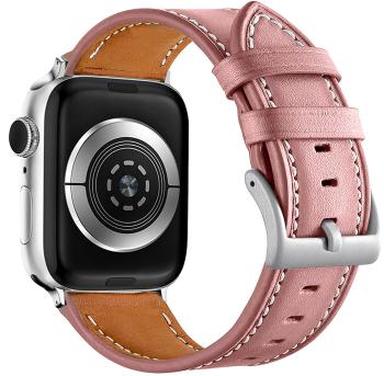 4wrist Curea din piele cu cusături albe pentru Apple Watch - Pink 38/40/41 mm