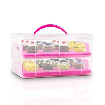 Klarstein USS Pink Cookie containere de transport Cake 2 etaje cu mânere roz extensibile