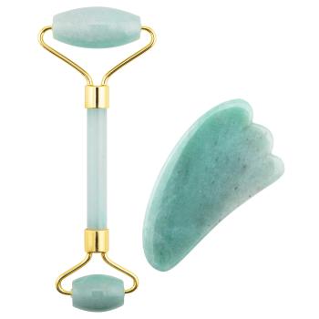 Palsar 7 Rola de masaj și placa cu jad Guasha (Green Aventurine Jade Roller & Gua Sha Set)