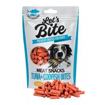 BRIT Let's Bite Meat Snacks Tuna & Codfish Bites, Ton și Cod, recompense fără cereale câini, bucăți de carne, 80g