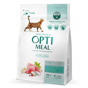 OPTIMEAL Sterilised, Curcan cu Ovăz, hrană uscată pisici sterilizate, 200g