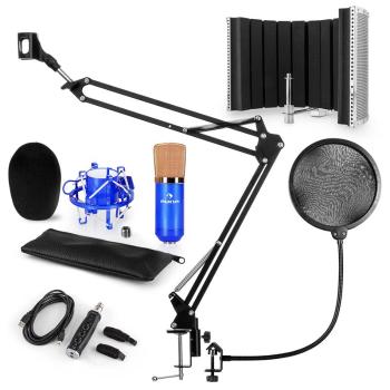 Auna CM001BG set de microfon V5 microfon cu condensator, adaptor USB, curea pentru microfon, filtru pop -albastru