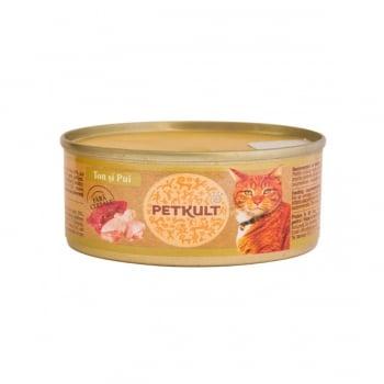 PETKULT Ton şi Pui, conservă hrană umedă fără cereale pisici, 80g