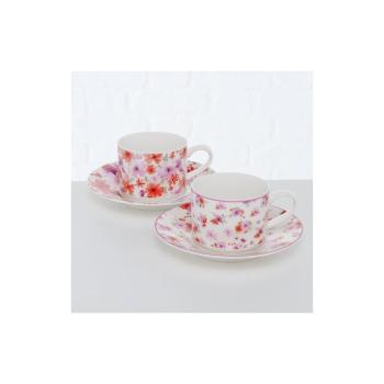 Set 2 cești cu farfurie din porțelan bone china Boltze Rosella