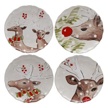 Set 4 farfurii din gresie pentru desert cu model de Crăciun Casafina Deer Freinds, ø 27 cm