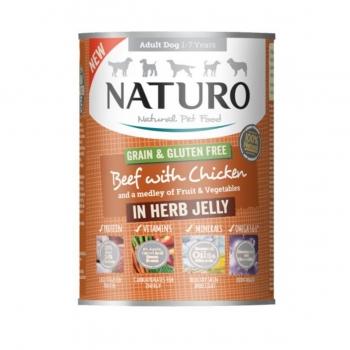 NATURO Grain Free, XS-L, Vită și Pui, conservă hrană umedă fără cereale câini, (în aspic), 390g