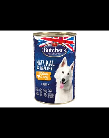 BUTCHER'S Natural&amp;Healthy Dog hrana umeda pentru caini, pate cu pui si orez 1200 g (3 + 1 GRATIS)