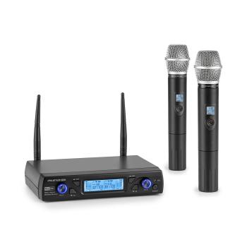 Auna Pro UHF200C-2H, set de microfoane fără fir UHF cu 2 canale, receptor, 2 x microfon portabil, negru