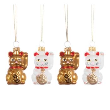 Ornamente de Crăciun 4 buc. din sticlă Lucky Cat – Sass & Belle