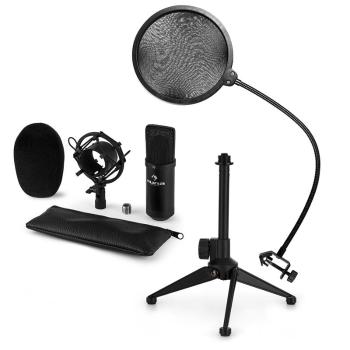 Auna CM001B, set de microfon V2, microfon condensator, suport de microfon, filtru pop, culoare neagră