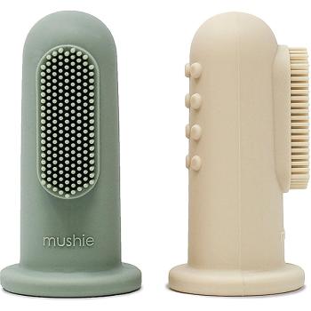Mushie Finger Toothbrush periuta de dinti pentru deget pentru copii Shifting Sand/Cambridge Blue 2 buc