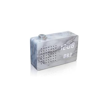 Ceas cu LED și radio Gingko Click Clock Marble, gri