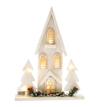 Căsuță din lemn cu LED Christmas cottage albă, 36 x 27 x 7 cm