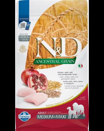 FARMINA N&amp;D Ancestral Grain dog Adult Medium &amp; Maxi Chicken &amp; pomegranate Hrana uscata pentru caini de talie medie si mare, cu rodie si pui 2,5 kg