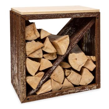 Blumfeldt Firebowl Kindlewood S Rust, suport pentru lemne, bancă, 56 x 56 x 36 cm, bambus, zinc