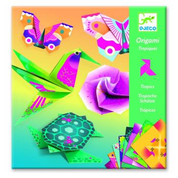 Set 24 hârtii origami cu instrucțiuni Djeco Neon Tropics