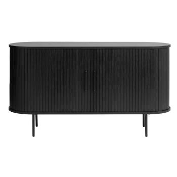 Comodă neagră joasă cu aspect de lemn de stejar cu ușă glisantă 140x76 cm Nola – Unique Furniture