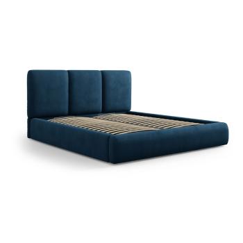 Pat matrimonial albastru închis tapițat cu spațiu de depozitare și somieră 200x200 cm Brody – Mazzini Beds