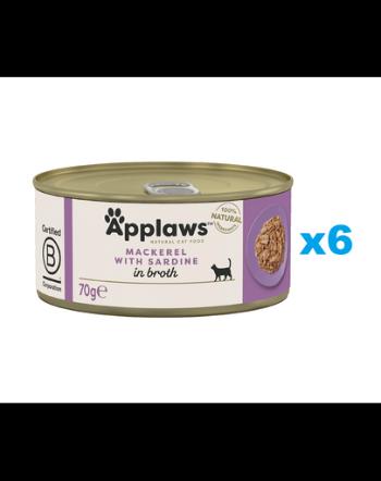 APPLAWS Cat Adult Mackerel with Sardine in Broth Conserva pentru pisici, cu macrou si sardine in sos 6x70 g