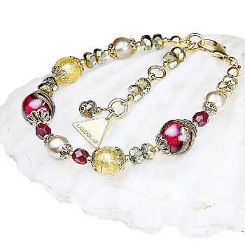 Lampglas Brățară elegantă Red Sea cu perle Lampglas cu aur de 24 de carate BP25