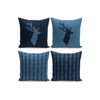 Set 4 fețe de pernă decorative Kate Louise Blue Deer, 43 x 43 cm