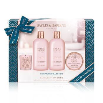 Baylis & Harding Set cu lumânare și îngrijire corporală Ulei de jojoba, vanilie și de migdale 4 buc