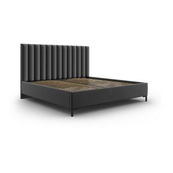 Pat matrimonial gri închis tapițat cu spațiu de depozitare și somieră 200x200 cm Casey – Mazzini Beds