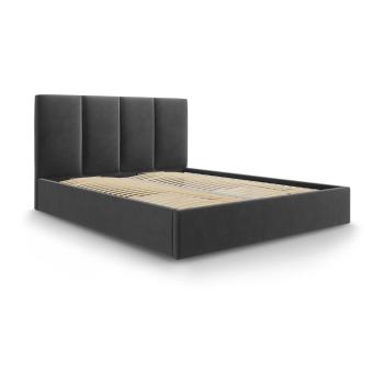 Pat dublu cu tapițerie din catifea Mazzini Beds Juniper, 180 x 200 cm, gri închis