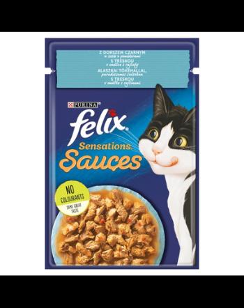 FELIX Sensations Hrana umeda cu cod negru in sos de rosii pentru pisici adulte 26x85g