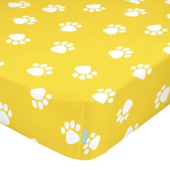 Cearceaf elastic din bumbac Mr. Fox Dogs, 60 x 120 cm, galben