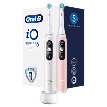 Oral B Periuță de dinți electrică iO6 Series Duo Pack White/Pink Sand Extra Handle 2 buc