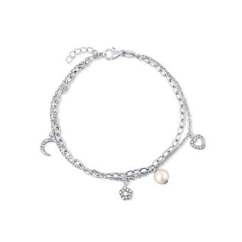 JwL Luxury Pearls Brățară dublă din argint cu pandantive și perlă autentică JL0802