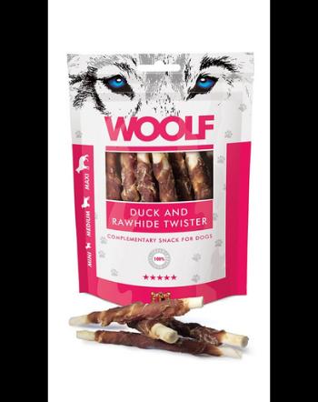 WOOLF Duck And Rawhide Twister pentru caini 100g piele uscata invelita in rata