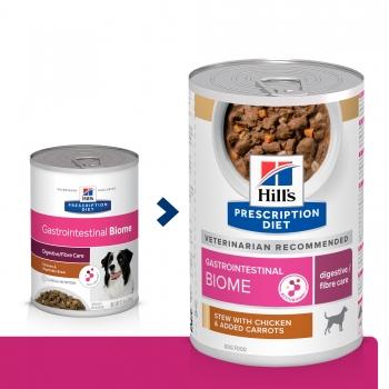 HILL'S Prescription Diet Gastrointestinal Biome, Pui cu Legume, dietă veterinară câini, conservă hrană umedă, sistem digestiv, 354g