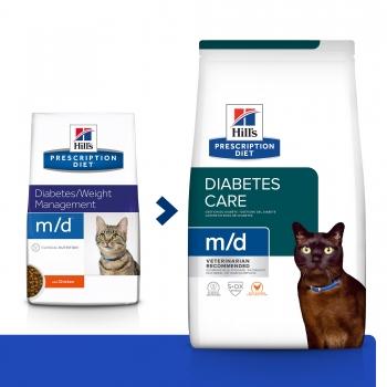 HILL'S Prescription Diet m/d Diabetes Care, Pui, dietă veterinară pisici, hrană uscată, metabolism (obezitate si diabet), 1.5kg