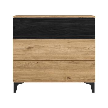 Comodă negru/natural  joasă cu aspect de lemn de stejar 80x74 cm Kronos – Marckeric