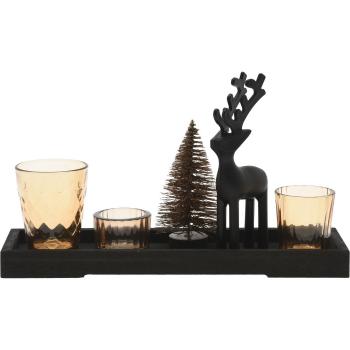 Set decorativ sfeșnice pe platou Reindeer and tree 6 buc., 31,5 x 9,5 x 2,5 cm, 