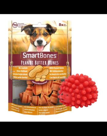 SMART BONES Mini Recompense caini talie mica, cu unt de arahide si pui x 2 + minge GRATIS