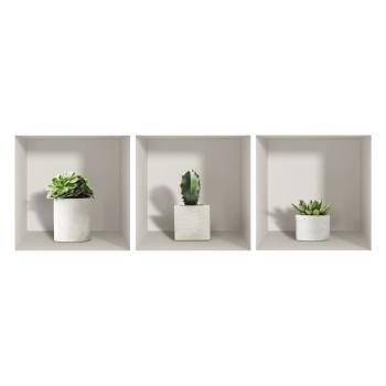 Set 3 autocolante 3D pentru perete Ambiance Cactus