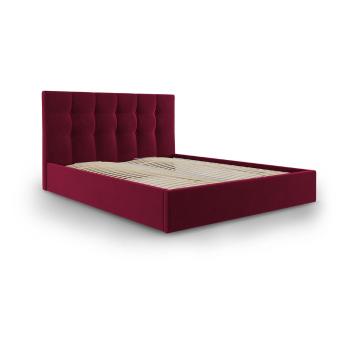 Pat dublu cu tapițerie din catifea Mazzini Beds Nerin,160 x 200 cm, roșu burgundy