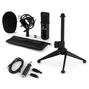 Auna CM001B, set de microfon V1, microfon condensator, adaptor USB, suport de microfon, culoarea neagră