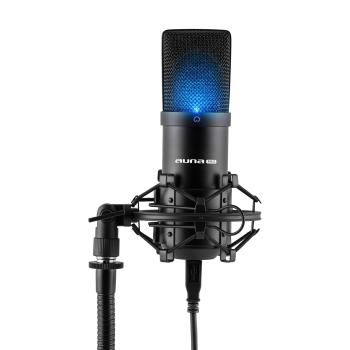 Auna Pro MIC-900B-LED, negru, microfon condensator de studio USB, LED-uri
