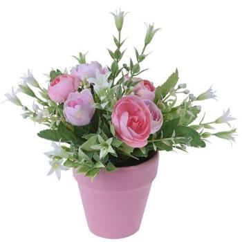 Trandafir artificial,în ghiveci, roz, 21 cm