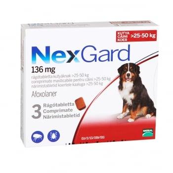 NEXGARD, comprimate masticabile antiparazitare, câini 25-50kg, 3 comprimate