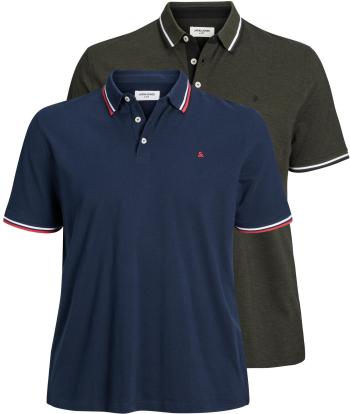 Jack&Jones PLUS 2 PACK - bărbătești cămașă polo JJEPAULOS Slim Fit 12195649 Navy Blazer Pădure de noapte(PLAY) 6XL