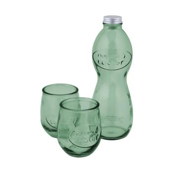 Set 1 sticlă și 2 pahare din sticlă reciclată Ego Dekor Water, verde