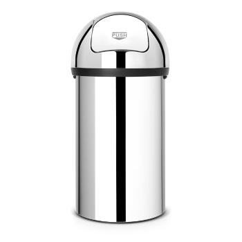 Coș de gunoi argintiu lucios din oțel 60 l Push Bin – Brabantia