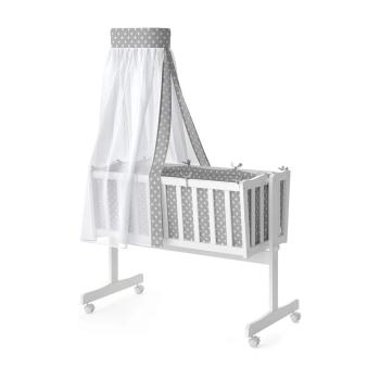 Babify Star Ibaby, Balancin Dreams, pătuț cu baldachin, cu plapumă, pernă și protecție completă, saltea și baldachin - gri cu stele