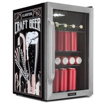 Klarstein Beersafe 70, Craft Beer Edition, frigider, 70 litri, 3 rafturi, ușă panoramică din sticlă, oțel inoxidabil