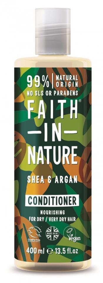 Faith in Nature Balsam hrănitor pentru păr uscat și foarte uscat Argan și unt de shea (Nourishing Conditioner) 400 ml